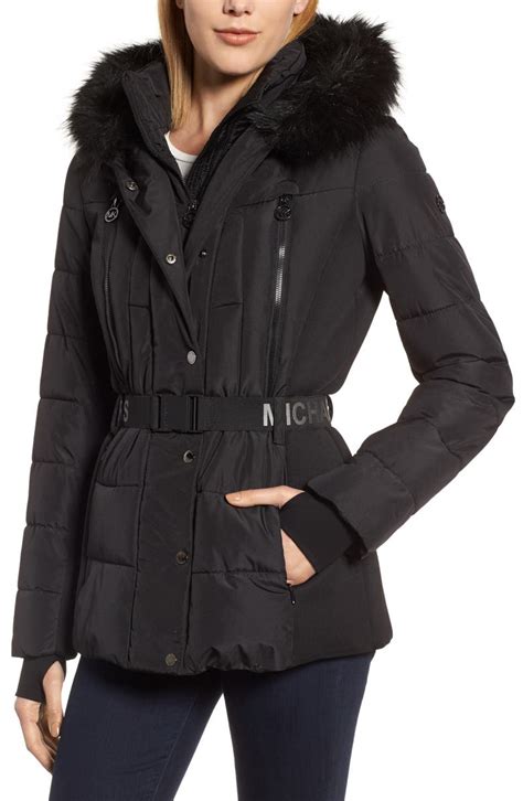 michael michael kors active belted faux-fur-trim puffer coat|michael kors neue kollektion.